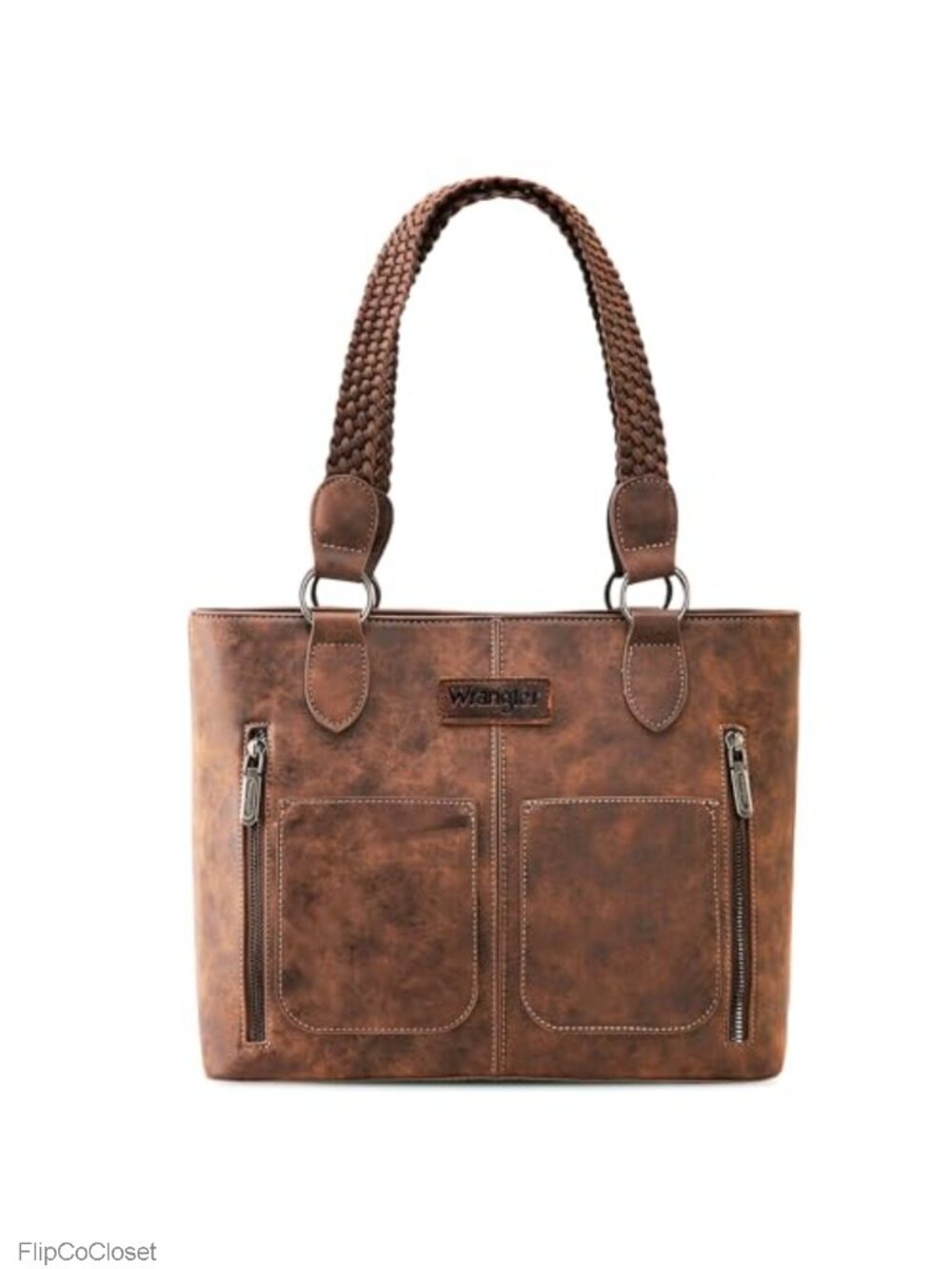 Distressed Tote Bag Faux Leather Multi Pockets Women's Handbag